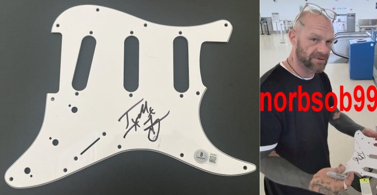 IVAN MOODY FIVE FINGER DEATH PUNCH SIGNED PICKGUARD w/EXACT PROOF & BECKETT COA
