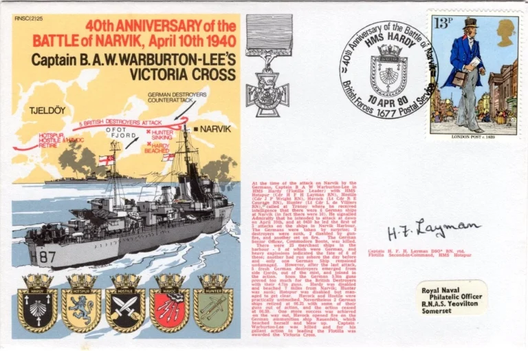 Captain FH Layman DSO HMS Hospur WWII War Battle Of Narvik Signed Autograph