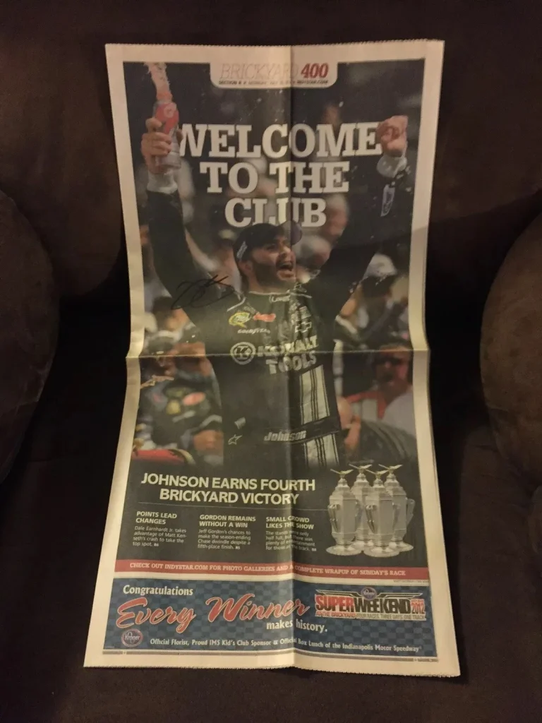 Jimmie Johnson Signed Newspaper Indianapolis Star Brickyard 400 Autographed