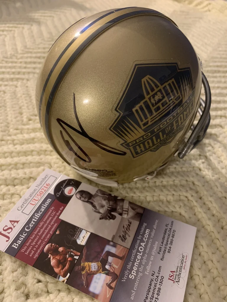 Edgerrin James Signed Gold Hall Of Fame Mini Helmet JSA Authentication COA Edge