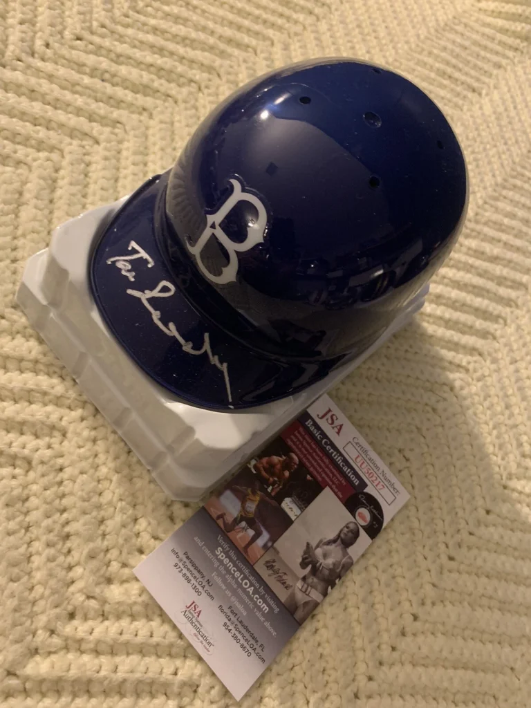Tom Tommy Lasorda Signed Brooklyn Dodgers Mini Helmet JSA Authentication COA