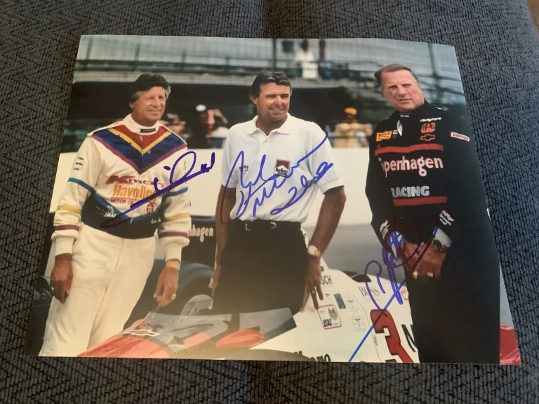 Rick Mears Mario Andretti  Aj Foyt Signed Indy 500 Front Row 8 X 10 Photo 1991