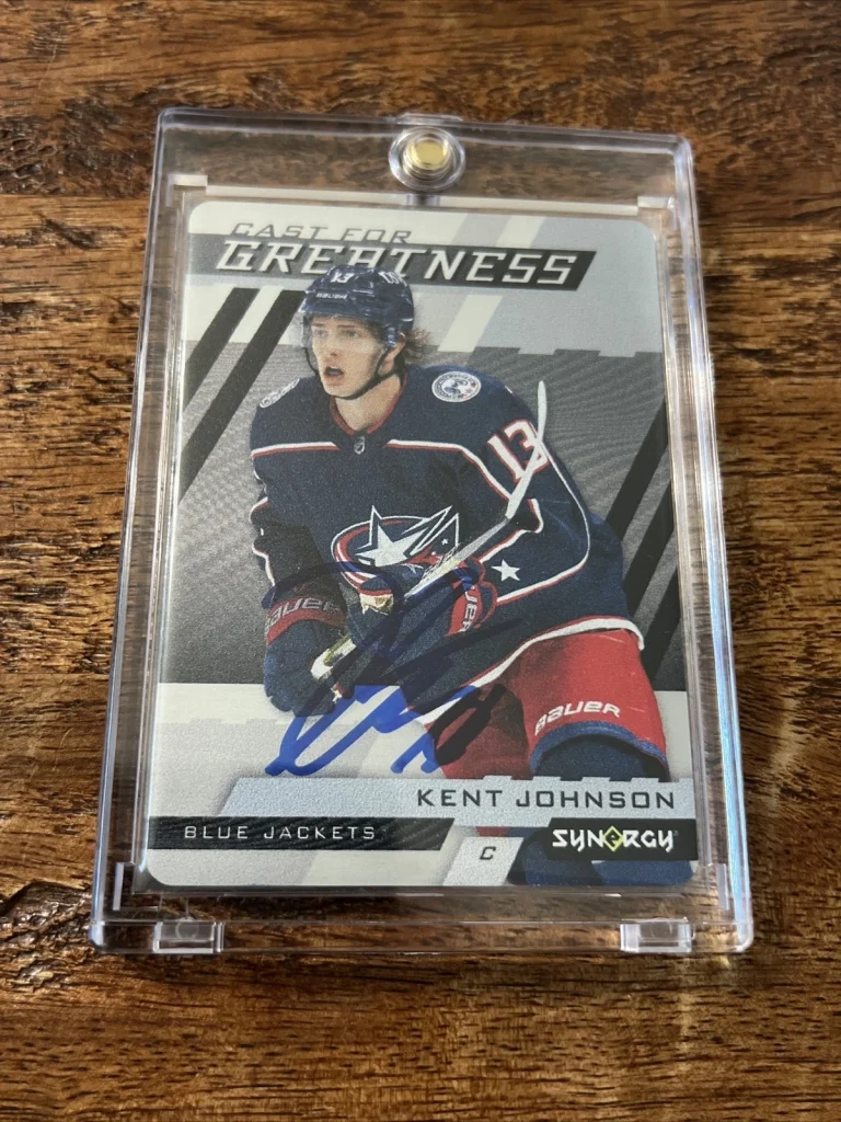 Kent Johnson IP Signed Cast For Greatness Card PSA DNA  Autographed Blue Jackets