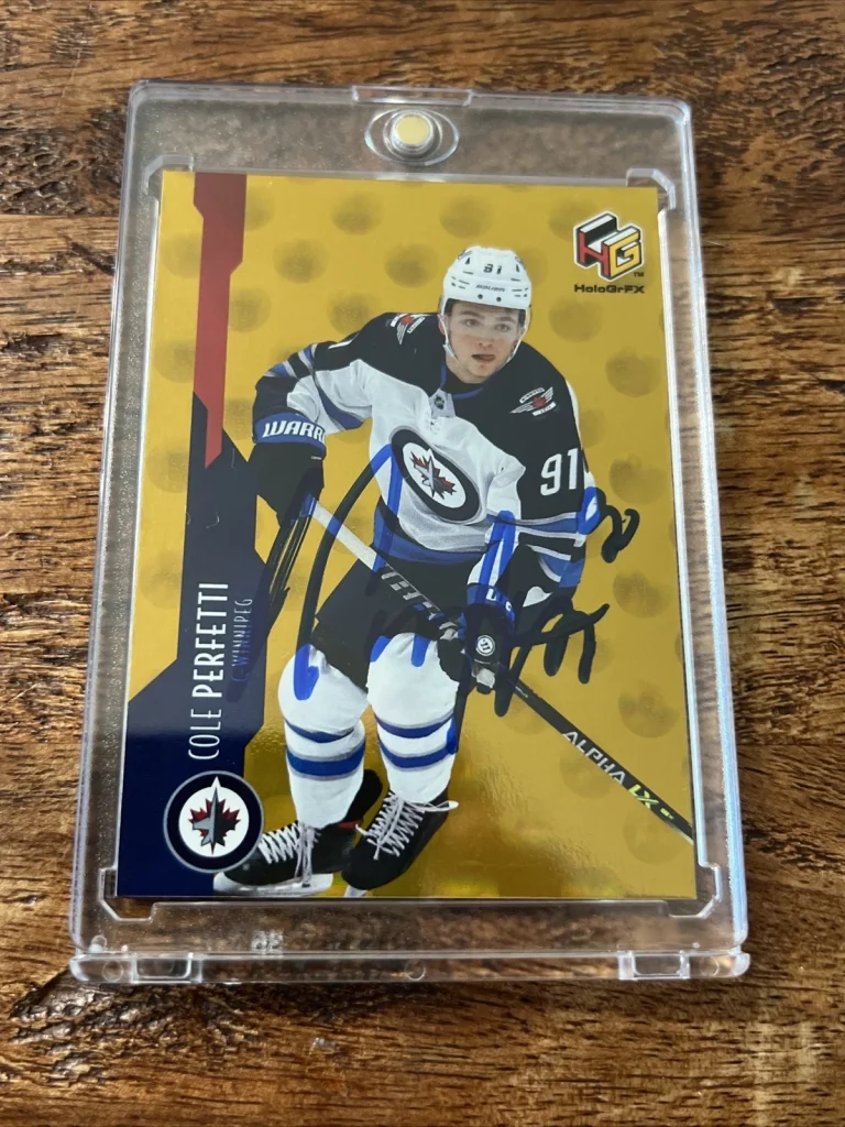 Cole Perfetti IP Signed UD Gold HoloGrFX Rookie Card PSA DNA Autographed Jets