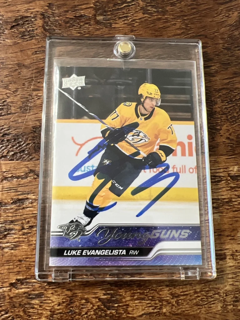 Luke Evangelista IP Signed UD Young Guns Card PSA DNA Autographed Predators