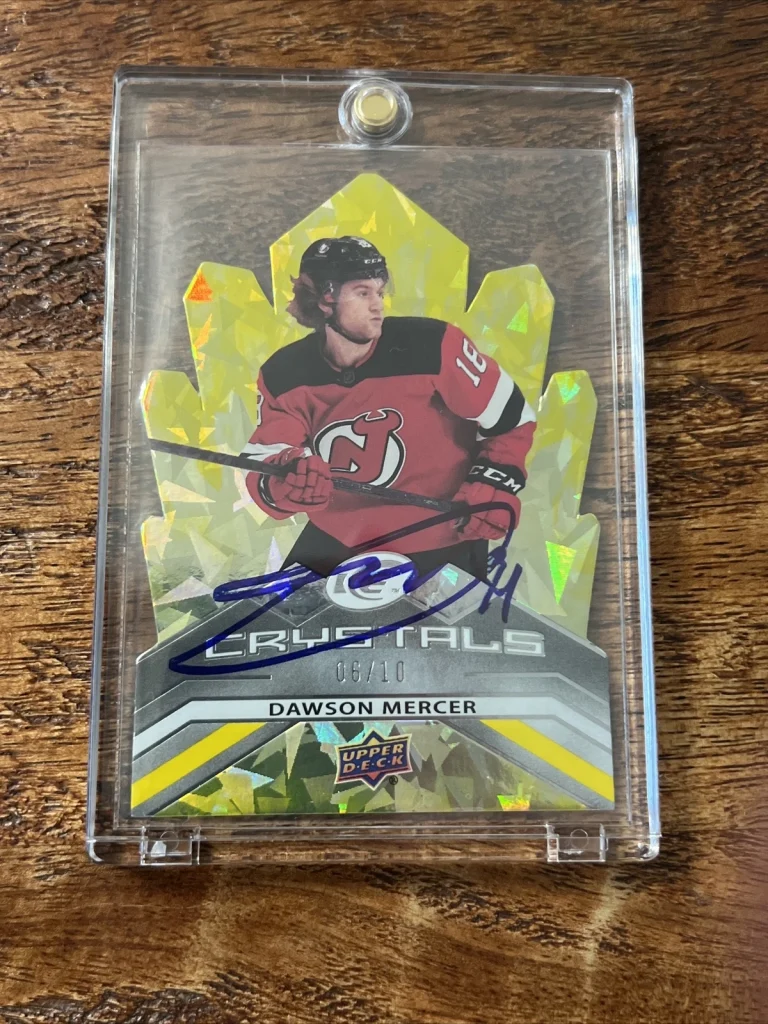 Dawson Mercer IP Signed UD Ice Crystals Gold Card PSA DNA Autographed Devils