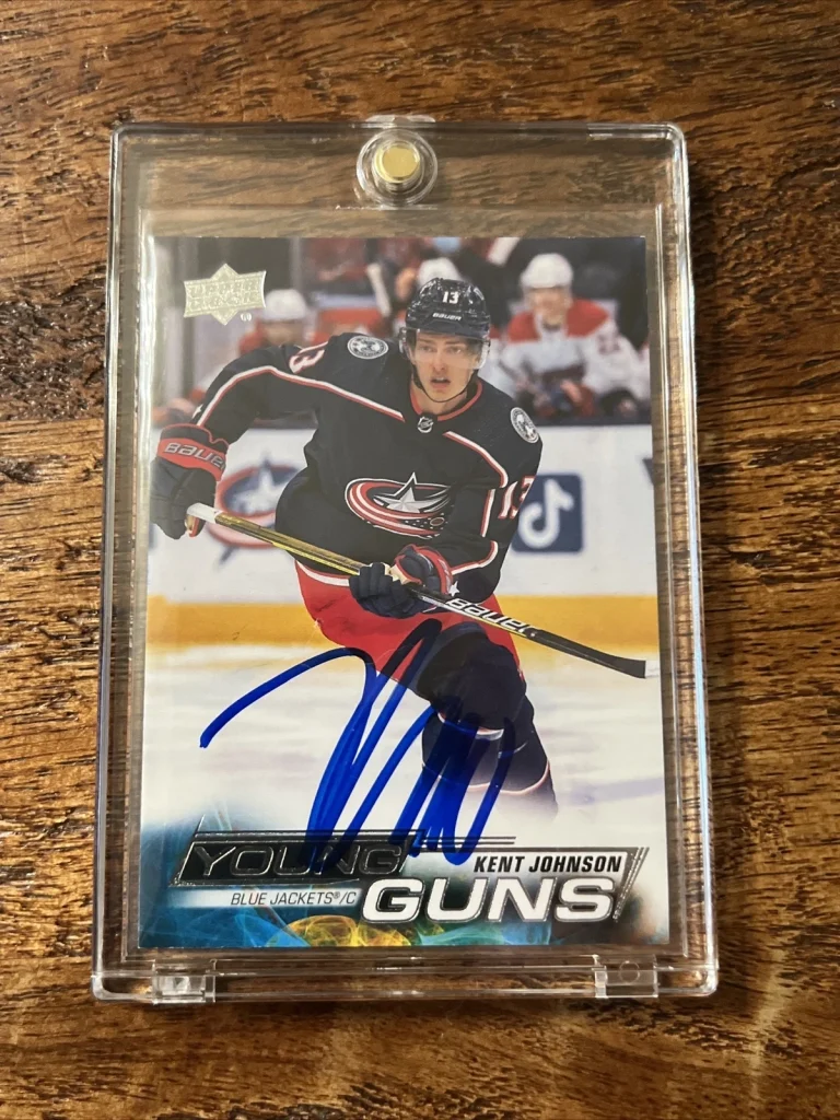 Kent Johnson IP Signed UD Young Guns Card PSA DNA Autographed Blue Jackets