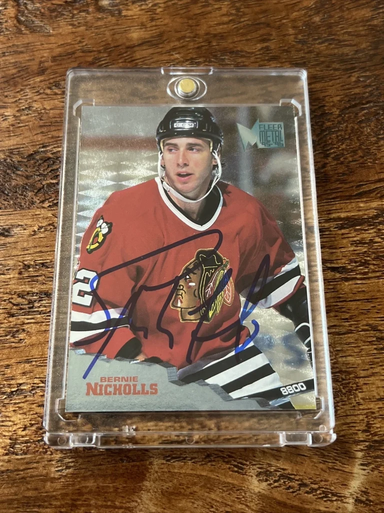 Bernie Nicholls IP Signed Skybox Metal Card PSA DNA Autographed Blackhawks