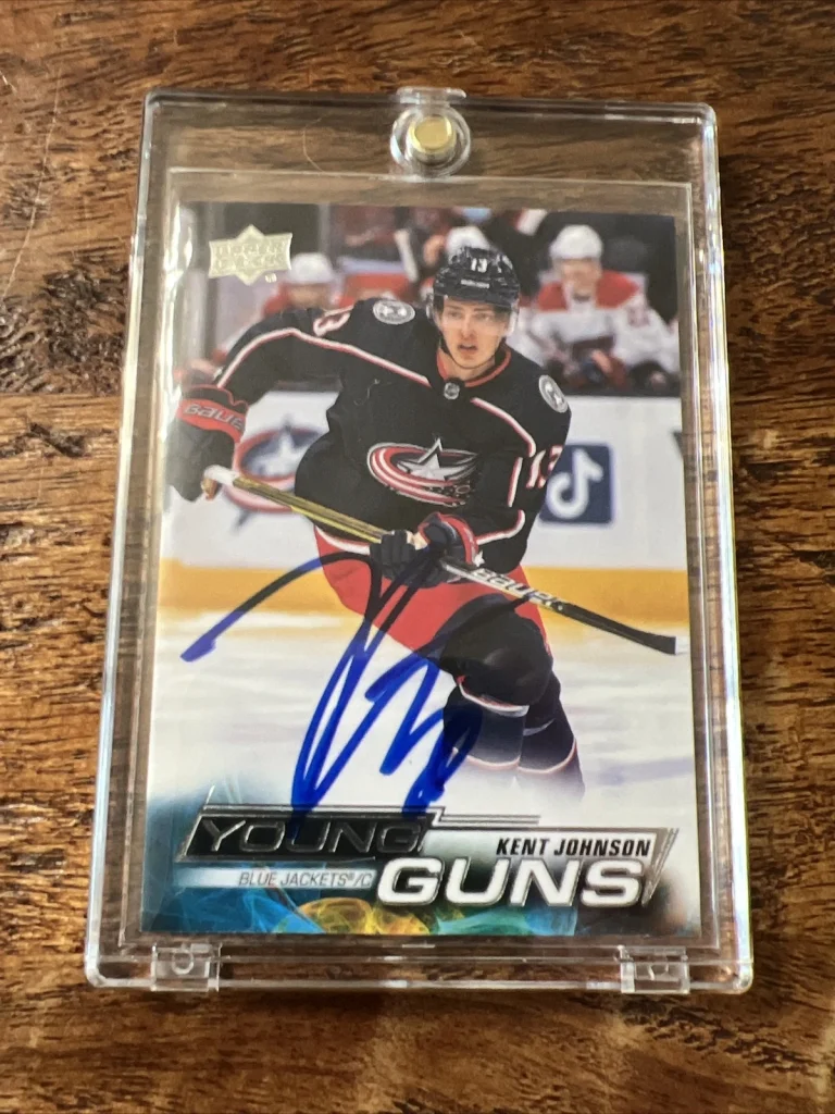 Kent Johnson IP Signed UD Young Guns Card PSA DNA Autographed Blue Jackets