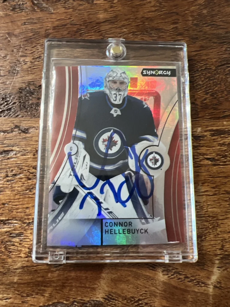 Connor Hellebuyck IP Signed Upper Deck Synergy Card PSA DNA Autographed Jets