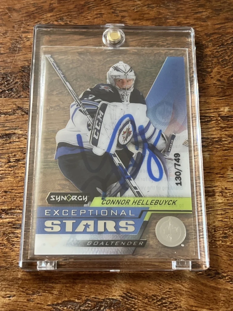 Connor Hellebuyck IP Signed Upper Deck Synergy Card PSA DNA Autographed Jets