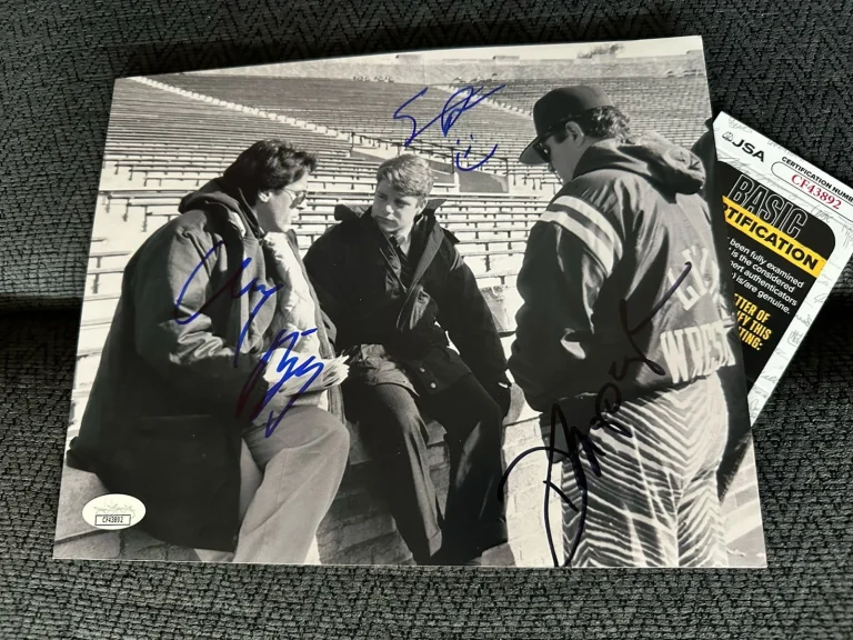 Sean Astin David Anspaugh Angelo Pizzo signed 8 X 10 Photo JSA Authenticated COA