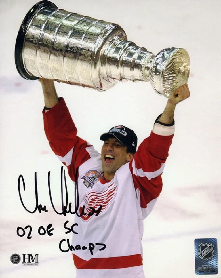 Chris Chelios Signed Red Wings Stanley Cup 8x10 Photo w/Champs - (SCHWARTZ COA)