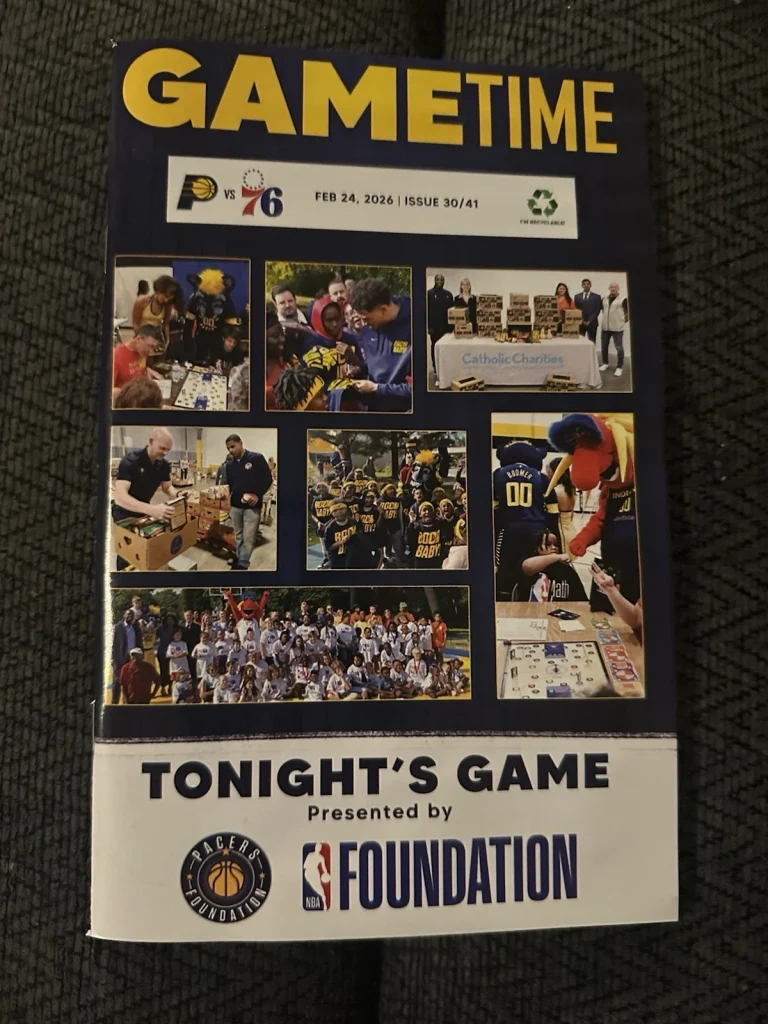 February 24, 2026 Indiana Pacers Gametime Program Magazine Vs 76ers