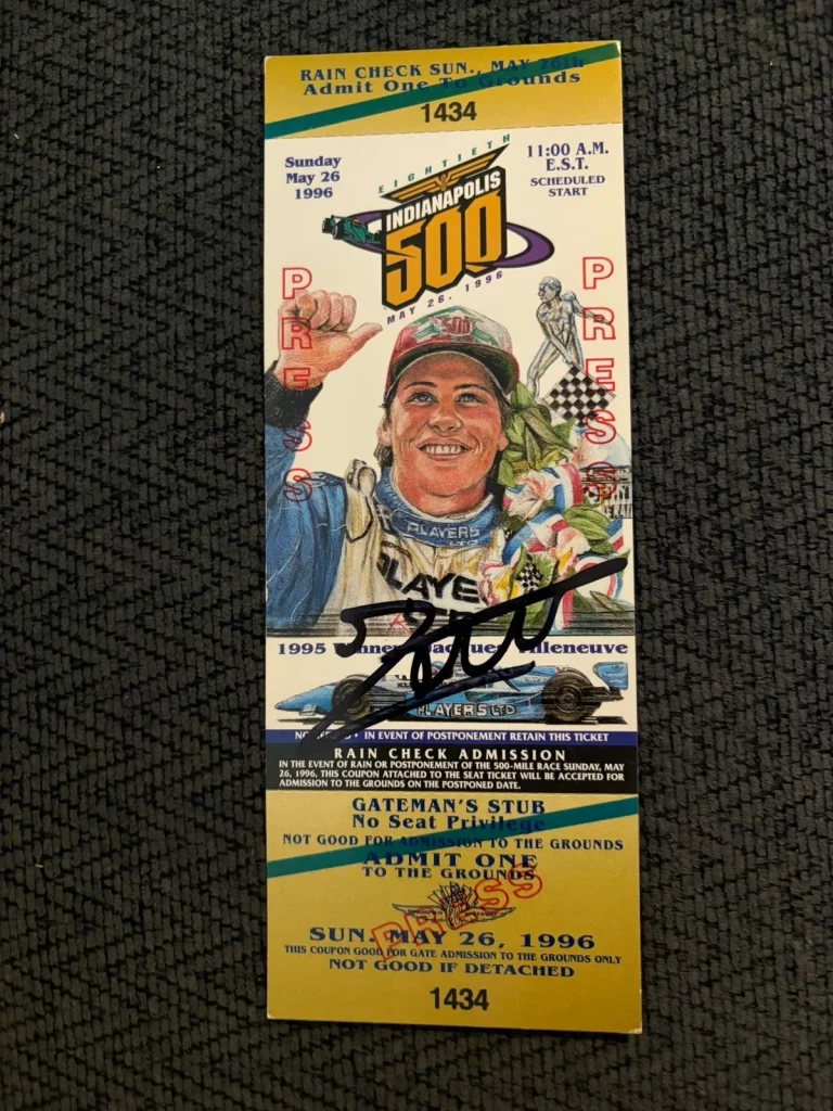 Jacques Villeneuve 1995 Winner Signed Indianapolis Indy 500 Ticket 1996 Race