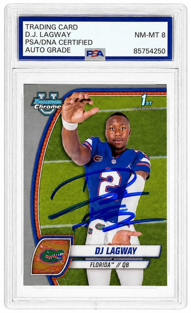 DJ Lagway Signed 2024 Bowman Chrome Football Card #63 - (PSA/DNA - Auto Grade 8)