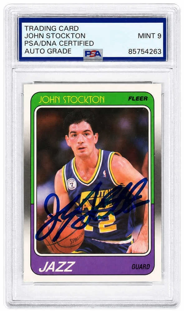 John Stockton Signed Utah Jazz 1988 Fleer Rookie Card #115 -(PSA - Auto Grade 9)