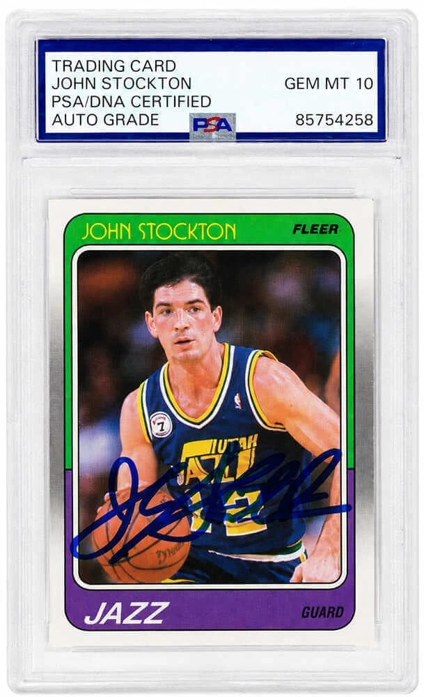 John Stockton Signed Utah Jazz 1988 Fleer Rookie Card #115 (PSA - Auto Grade 10)