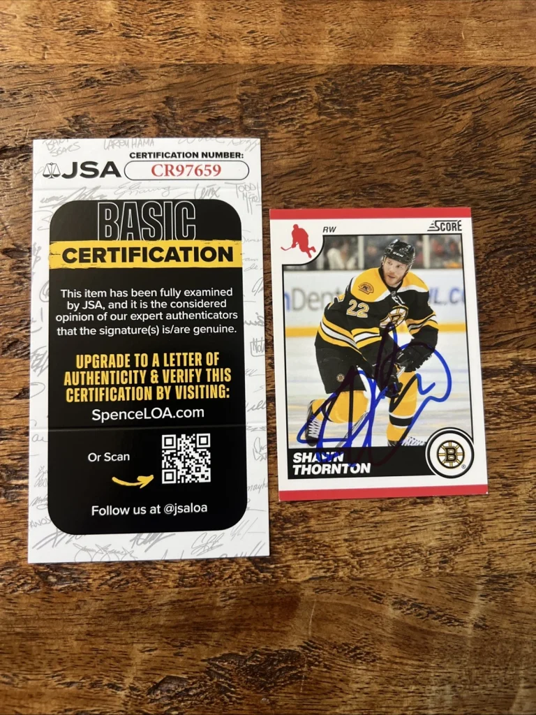 Shawn Thornton IP Signed Score Card JSA Coa Bruins Autographed