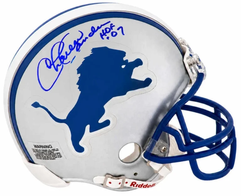 Charlie Sanders Signed Lions Riddell VSR4 Mini Helmet w/HOF- (In Blue)- (SS COA)