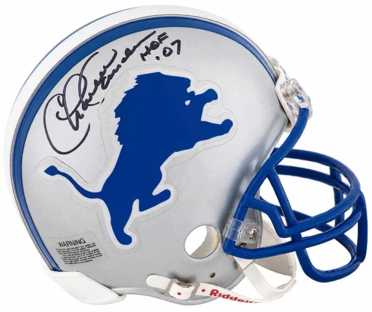 Charlie Sanders Signed Lions T/B Riddell VSR4 Mini Helmet w/HOF - (SCHWARTZ COA)