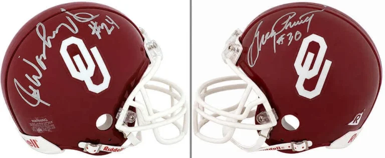 Joe Washington & Greg Pruitt Signed Oklahoma Riddell VSR4 Mini Helmet - (SS COA)