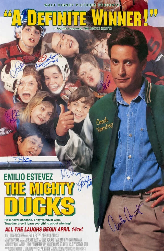 Mighty Ducks Cast Signed 27x40 Full Size Poster Estevez + 7 Sigs w/INS -(SS COA)