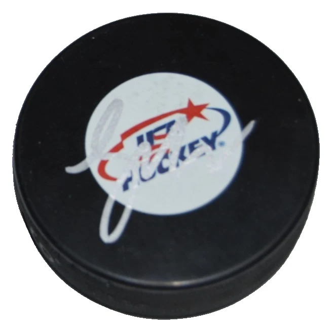LANE HUTSON signed (TEAM USA) Montreal Canadiens hockey puck BECKETT BW61553