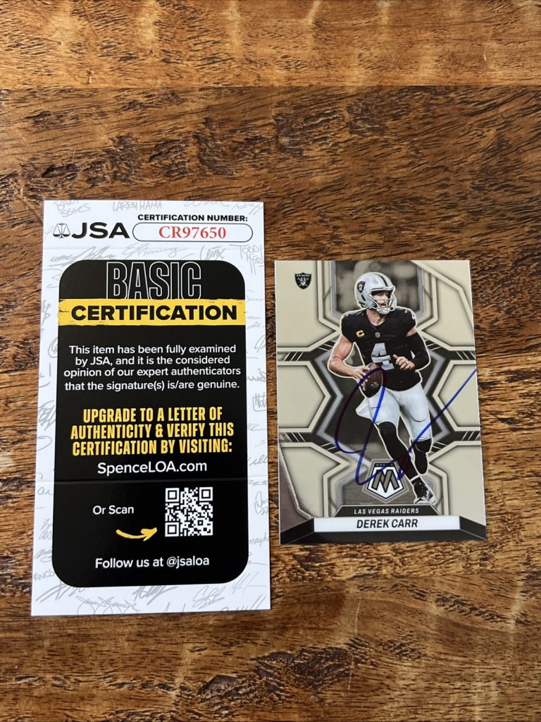 Derek Carr IP Signed Panini Mosaic Card JSA Coa Raiders Autographed