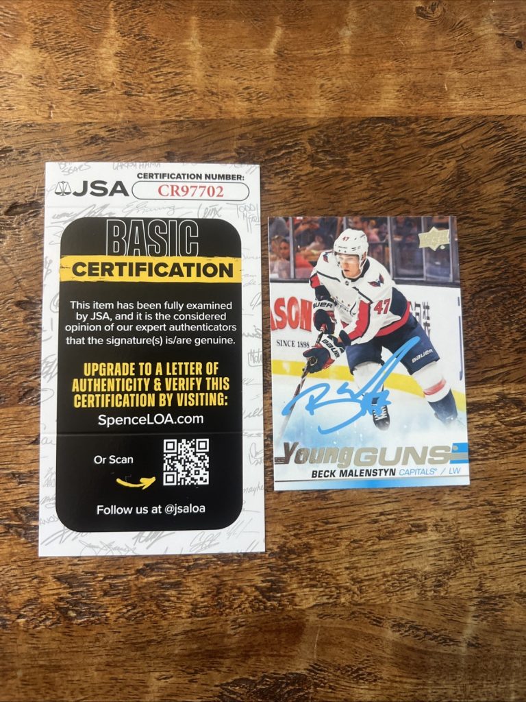 Beck Malenstyn IP Signed UD Young Guns Card JSA Coa Capitals Autographed