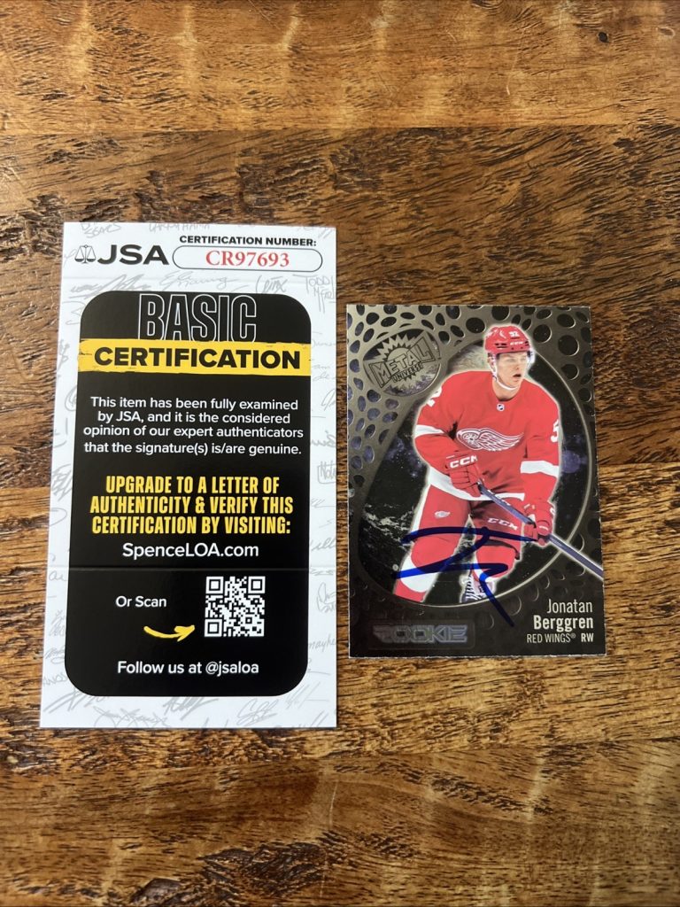 Jonatan Berggren IP Signed Skybox Metal RC Card JSA Coa Red Wings Autographed