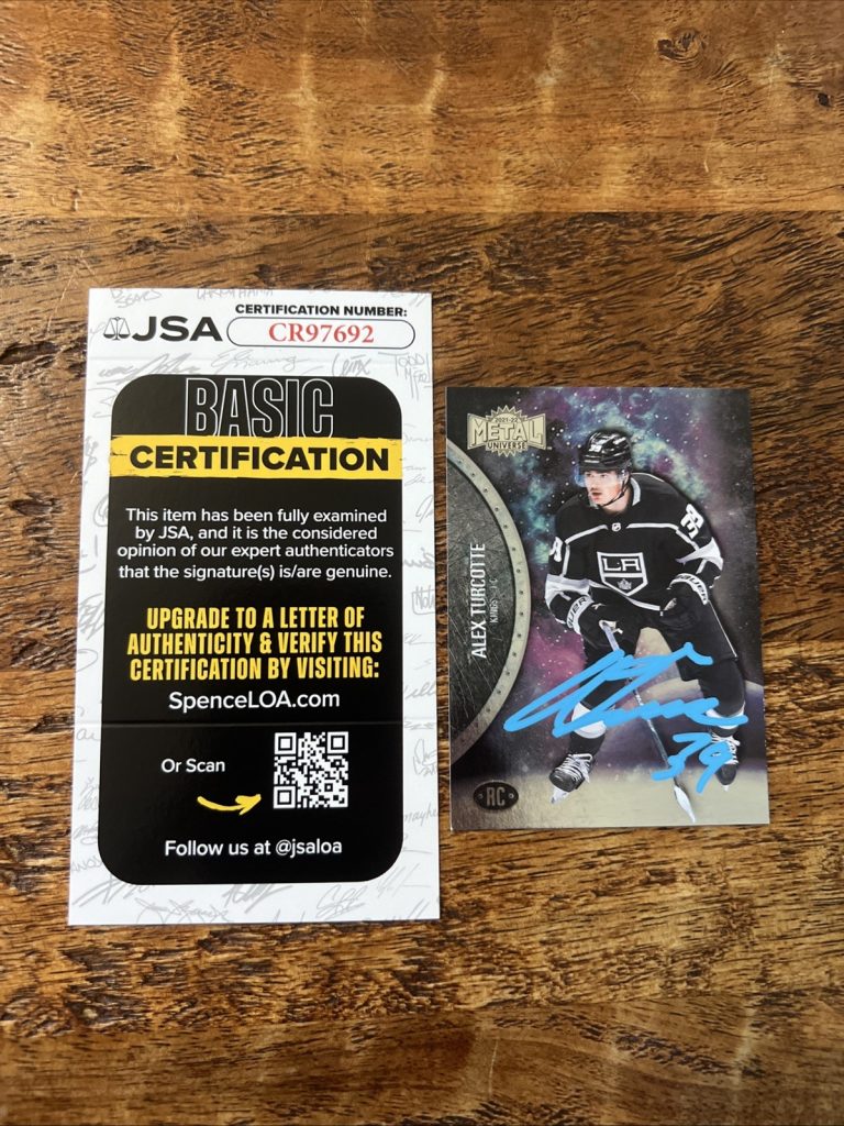 Alex Turcotte IP Signed Skybox Metal Rookie Card JSA Coa Kings Autographed