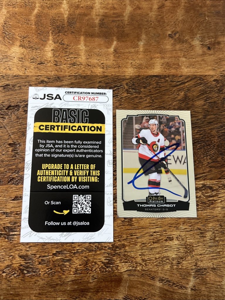 Thomas Chabot IP Signed O Pee Chee Platinum Card JSA Coa Senators Autographed