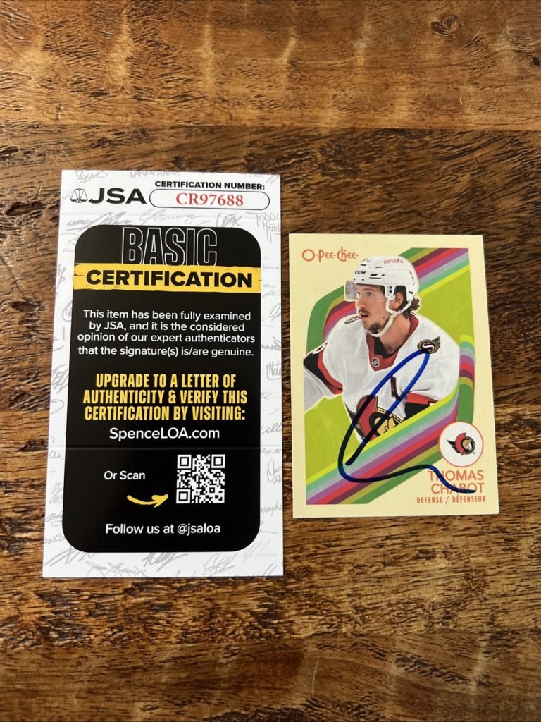 Thomas Chabot IP Signed O Pee Chee Card JSA Coa Senators Autographed