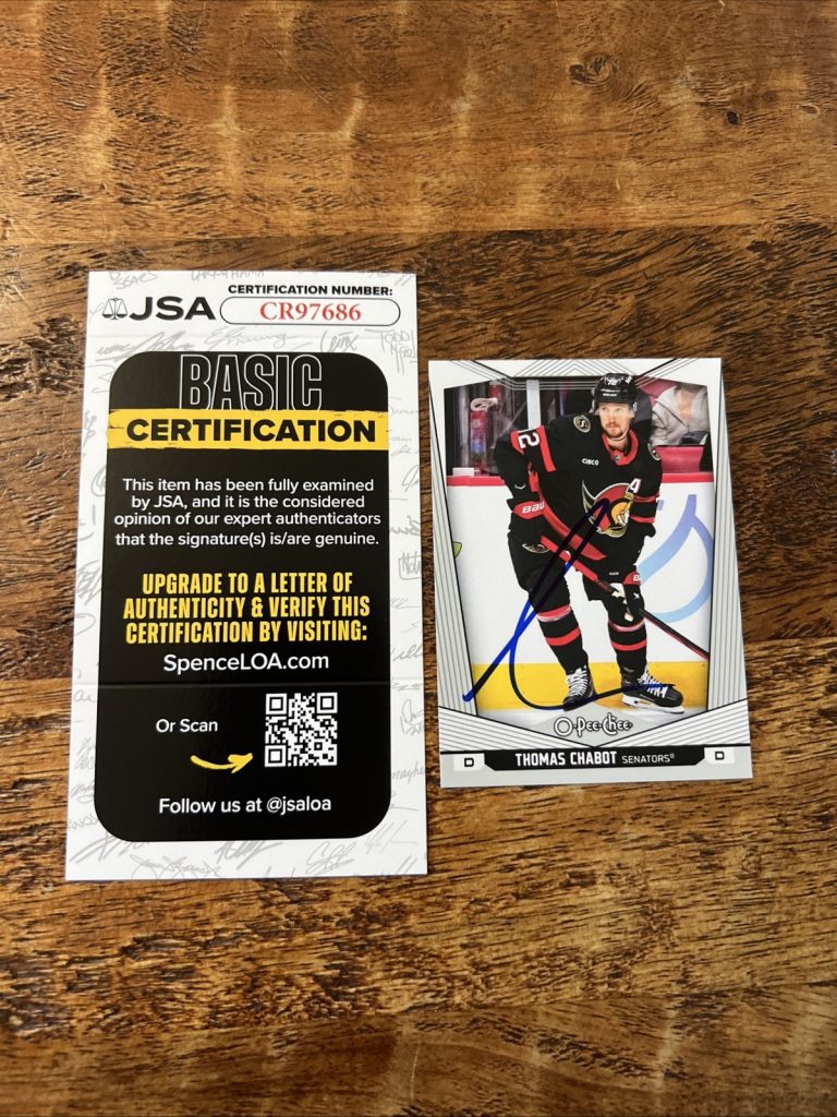 Thomas Chabot IP Signed O Pee Chee Card JSA Coa Senators Autographed
