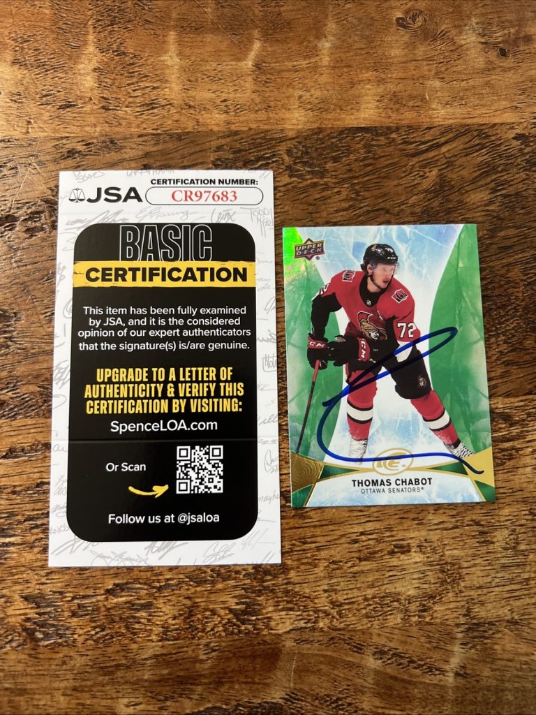 Thomas Chabot IP Signed Upper Deck Ice Card JSA Coa Senators Autographed