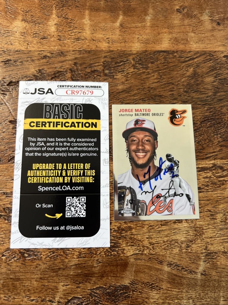 Jorge Mateo IP Signed Topps Chrome Anniversary Card JSA Coa Orioles Autographed