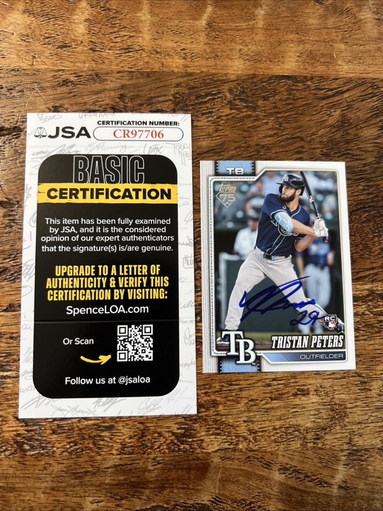 Tristan Peters IP Signed Topps Rookie Card JSA Coa Rays Autographed