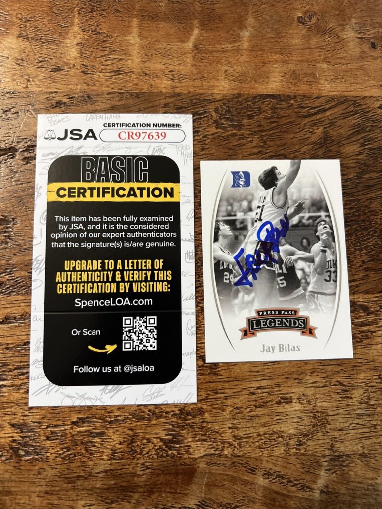 Jay Bilas IP Signed Press Pass Legends Card JSA Coa Duke Blue Devils Autographed