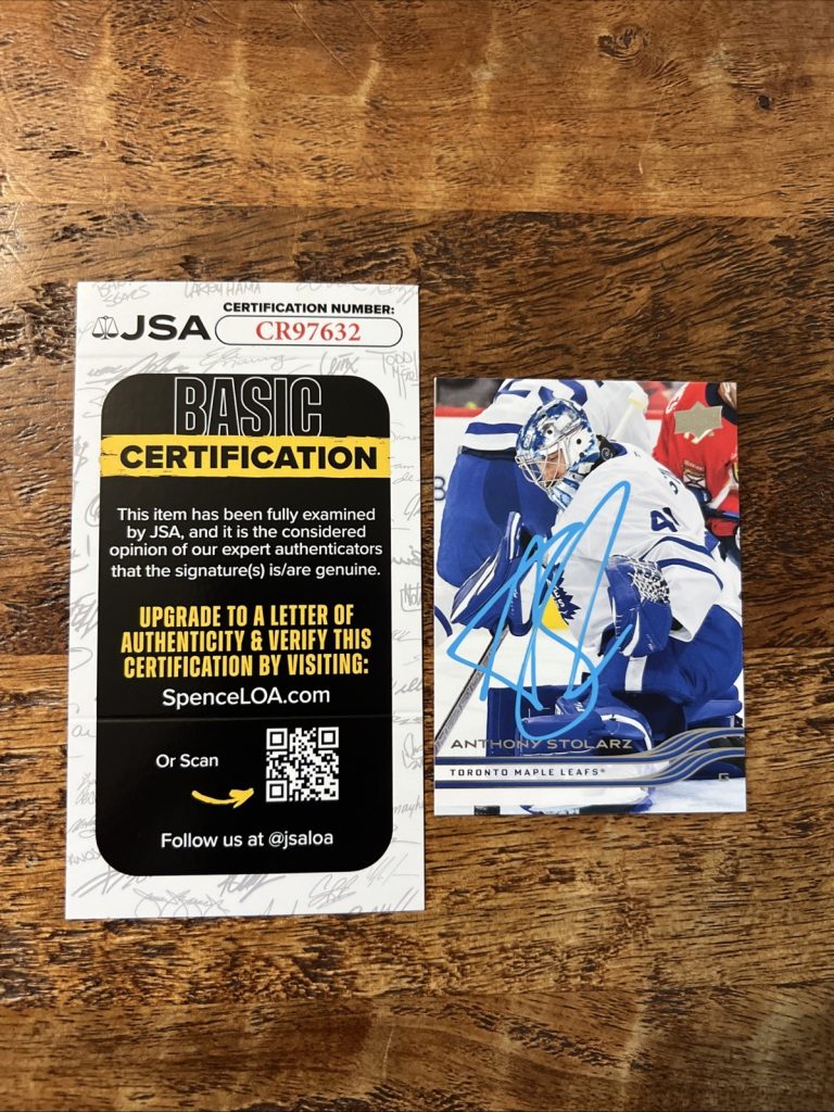 Anthony Stolarz IP Signed Upper Deck Card JSA Coa Maple Leafs Autographed