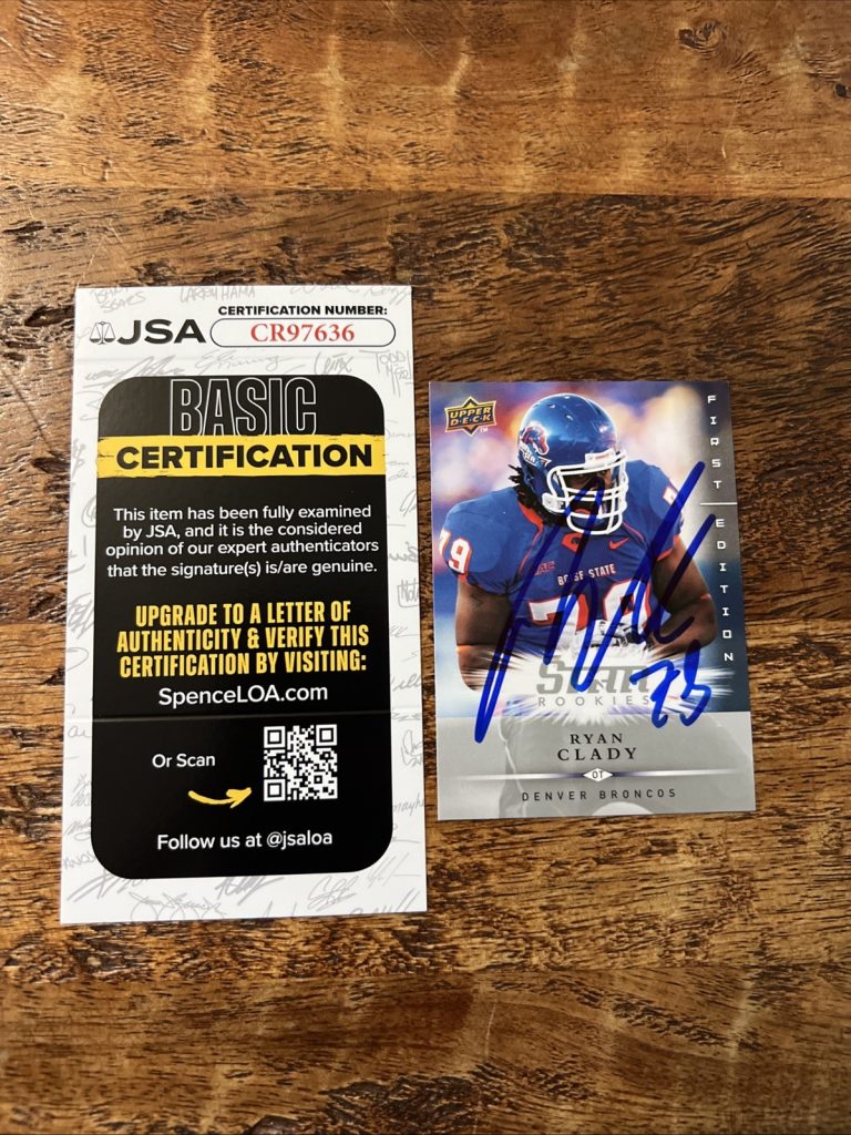 Ryan Clady IP Signed Upper Deck Card JSA Coa Boise State Broncos Autographed