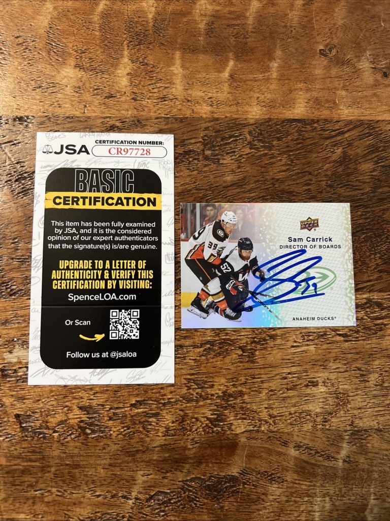 Sam Carrick IP Signed Upper Deck Card JSA Coa Ducks Autographed
