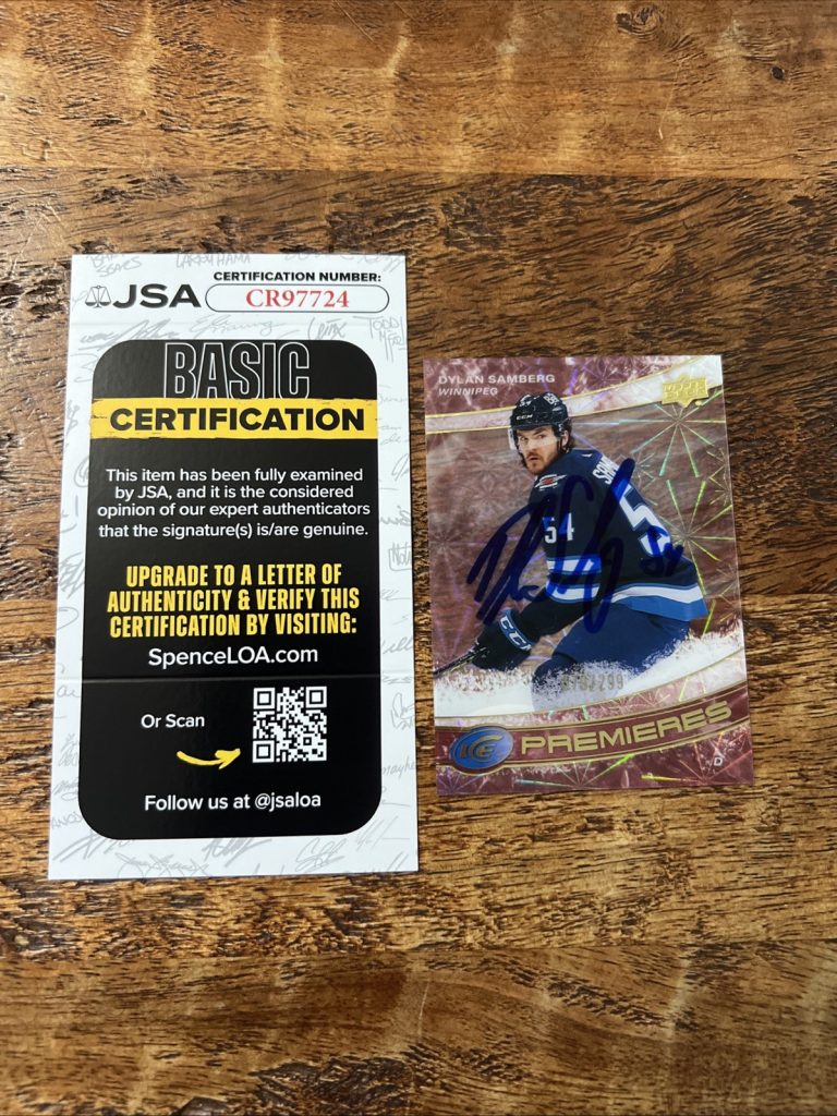 Dylan Samberg IP Signed Upper Deck Ice Premieres Card JSA Coa Jets Autographed