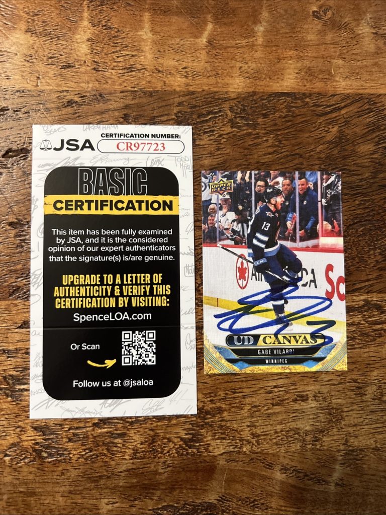 Gabe Vilardi IP Signed UD Canvas Card JSA Coa Jets Autographed