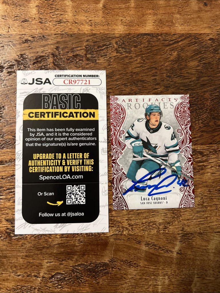 Luca Cagnoni IP Signed UD Artifacts Rookies Card JSA Coa Sharks Autographed