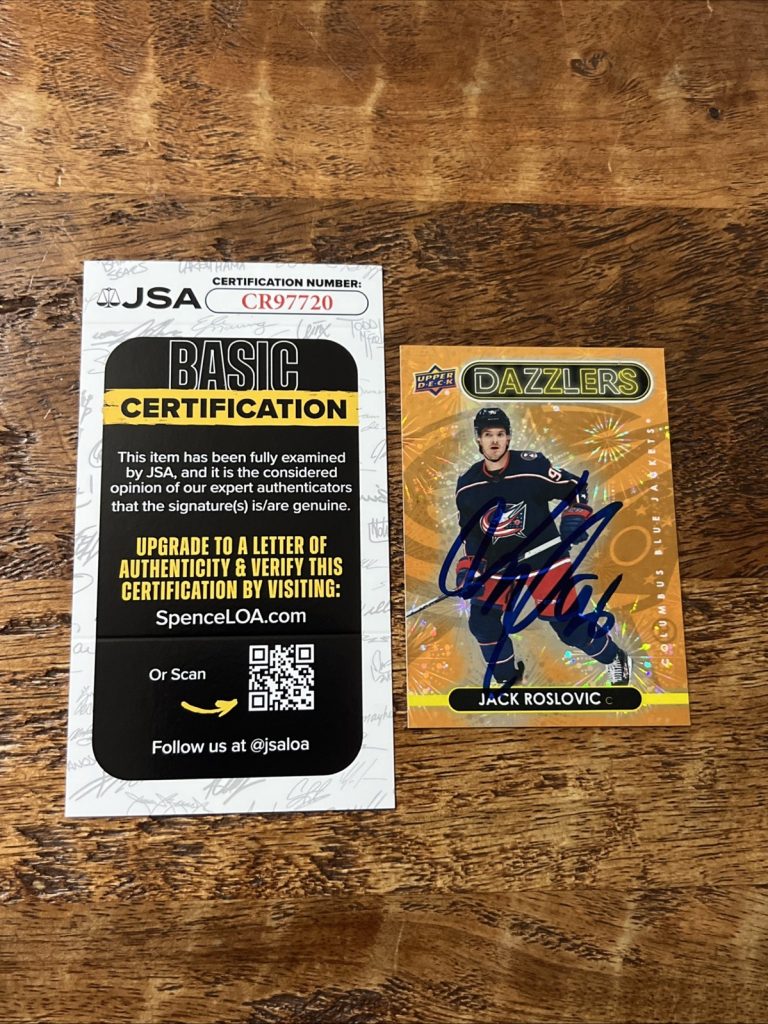 Jack Roslovic IP Signed UD Dazzlers Card JSA Coa Blue Jackets Autographed