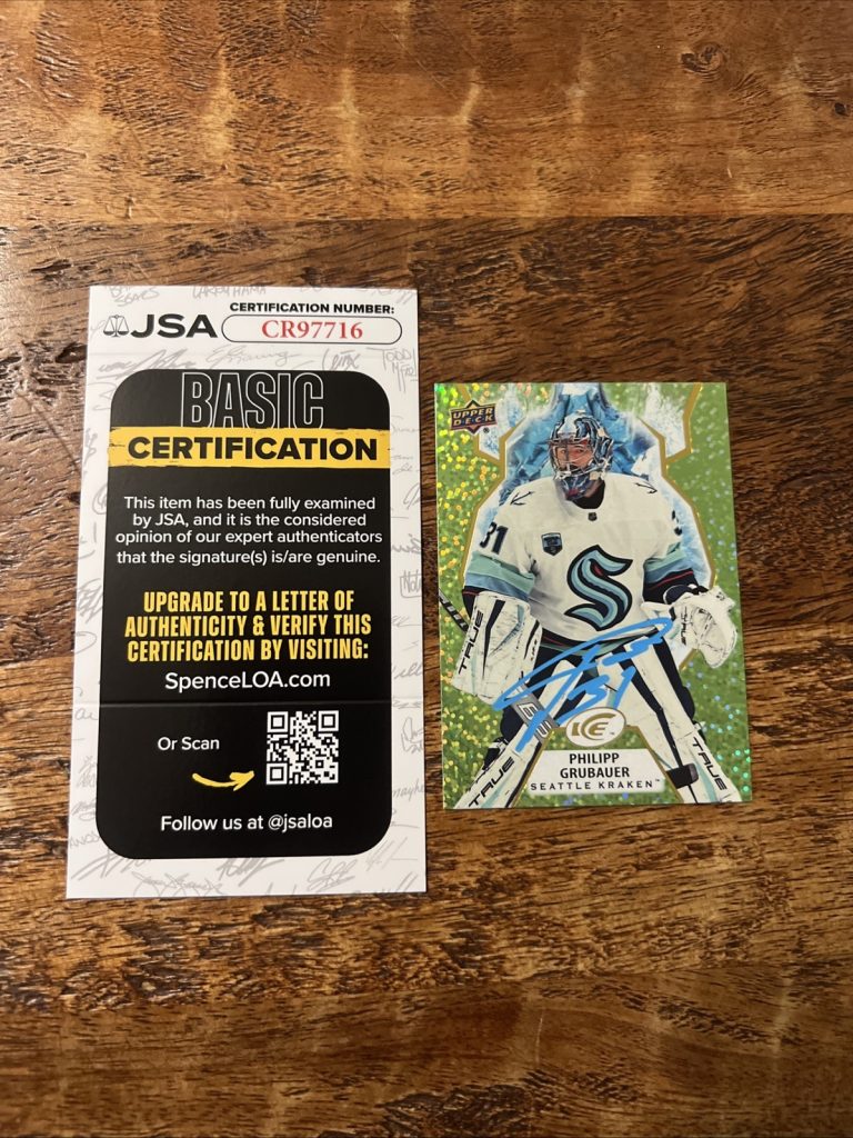 Philipp Grubauer IP Signed Upper Deck Ice Card JSA Coa Kraken Autographed