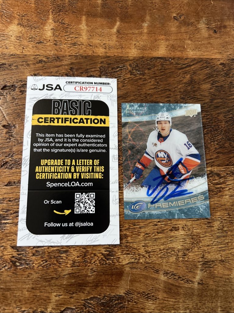 Aatu Raty IP Signed Upper Deck Ice Premieres Card JSA Coa Islanders Autographed