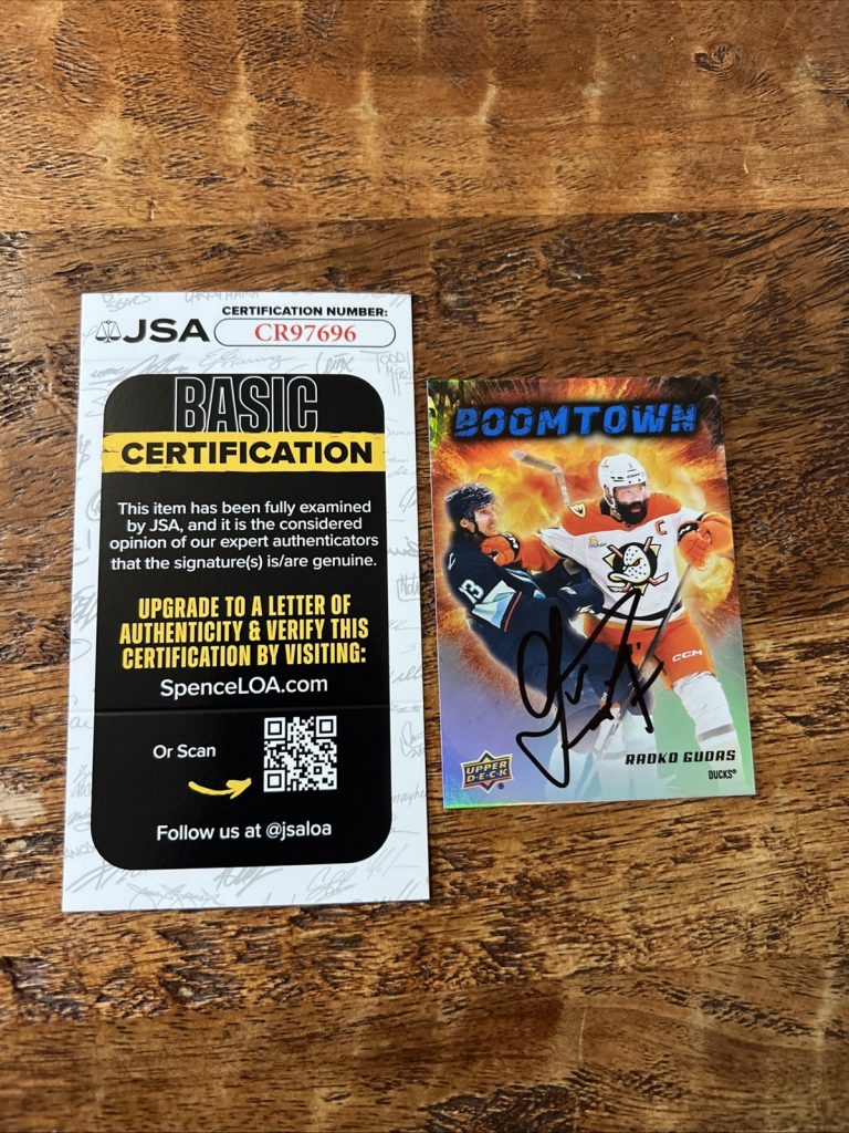 Radko Gudas IP Signed Upper Deck Boomtown Card JSA Coa Ducks Autographed