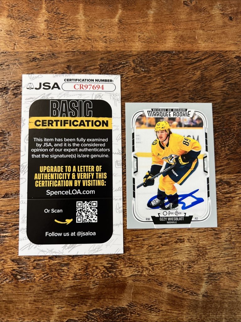 Ozzy Wiesblatt IP Signed O Pee Chee Rookie Card JSA Coa Predators Autographed